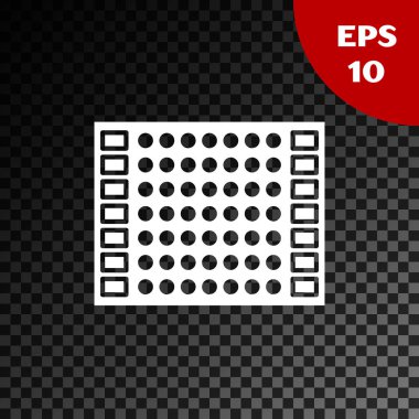 Beyaz baskılı Pcb simgesi, şeffaf koyu arkaplanda izole edildi. Vektör İllüstrasyonu