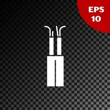 Beyaz Elektrik kablo simgesi, şeffaf koyu arkaplanda izole edildi. Vektör İllüstrasyonu