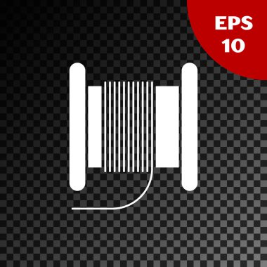 White Wire electric cable on a reel or drum icon isolated on transparent dark background.  Vector Illustration
