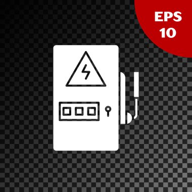 Beyaz Elektrik paneli simgesi, şeffaf koyu arkaplanda izole edildi. Vektör İllüstrasyonu