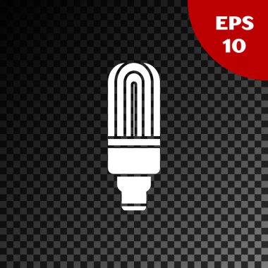 Beyaz Led ampul simgesi, şeffaf koyu arkaplanda izole edildi. Ekonomik Liderlik Ampulü. Enerji lambasını sakla. Vektör İllüstrasyonu