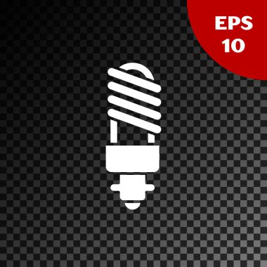 Beyaz Led ampul simgesi, şeffaf koyu arkaplanda izole edildi. Ekonomik Liderlik Ampulü. Enerji lambasını sakla. Vektör İllüstrasyonu