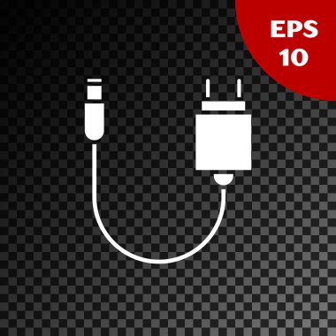 Beyaz Şarj simgesi, şeffaf koyu arkaplanda izole edildi. Vektör İllüstrasyonu