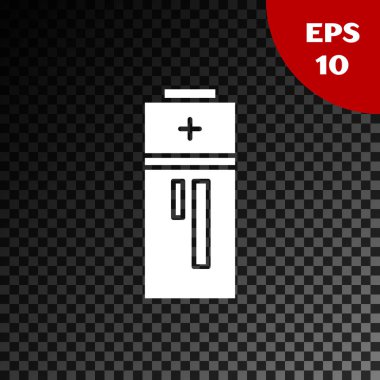 Saydam koyu arka planda yalıtılmış Beyaz Pil simgesi. Yıldırım sembolü. Vektör İllüstrasyonu