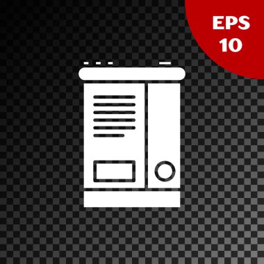 Beyaz Araba pil simgesi şeffaf koyu arka plan üzerinde izole. Akümülatör pil enerji gücü ve elektrik akümülatör pil. Vektör İllüstrasyonu