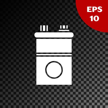 Beyaz Araba pil simgesi şeffaf koyu arka plan üzerinde izole. Akümülatör pil enerji gücü ve elektrik akümülatör pil. Vektör İllüstrasyonu