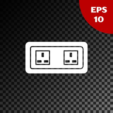 Beyaz Elektrik çıkış simgesi, şeffaf koyu arkaplanda izole edildi. Elektrik prizi. Rosette sembolü. Vektör İllüstrasyonu