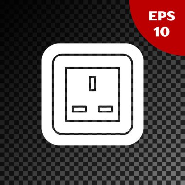 Beyaz Elektrik çıkış simgesi, şeffaf koyu arkaplanda izole edildi. Elektrik prizi. Rosette sembolü. Vektör İllüstrasyonu