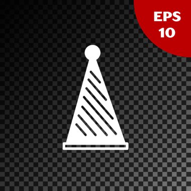 Beyaz Parti şapka simgesi şeffaf koyu arka plan üzerinde izole. Doğum günü şapkası. Vektör İllüstrasyonu