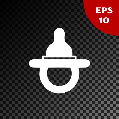 Beyaz Bebek emzik simgesi şeffaf koyu arkaplanda izole edildi. Çocuk oyuncağı. Vektör İllüstrasyonu