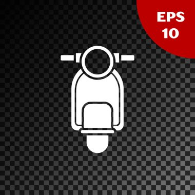 Beyaz Scooter simgesi, şeffaf koyu arkaplanda izole edilmiş. Vektör İllüstrasyonu