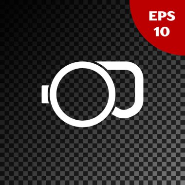 Şeffaf koyu arkaplanda izole edilmiş karabina simgesi olan beyaz geri çekilebilir ip tasması. Evcil köpek liderliği. Açık hava yürüyüşü için hayvan aksesuarı. Vektör İllüstrasyonu