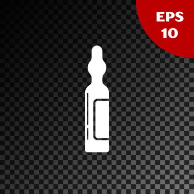 Beyaz Evcil Hayvan şişesi tıbbi ikonu şeffaf karanlık arka planda izole edilmiş. Hayvan için reçeteli ilaç. Vektör İllüstrasyonu