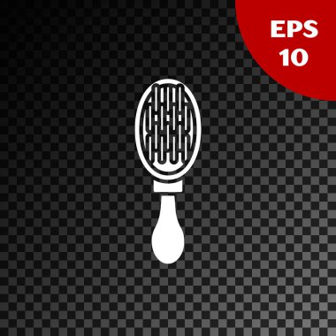 Köpek ve kedi ikonu için beyaz saç fırçası şeffaf koyu arkaplanda izole edilmiş. Hayvan kürkü için fırça. Hayvan aksesuarı. Vektör İllüstrasyonu