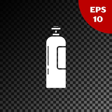 Tüm durağan ve hareketsiz gaz ikonları için beyaz endüstriyel gaz tankı şeffaf karanlık arka planda izole edildi. Vektör İllüstrasyonu