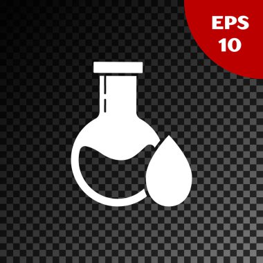 Beyaz yağ benzin test tüpü simgesi şeffaf koyu arkaplanda izole edildi. Vektör İllüstrasyonu