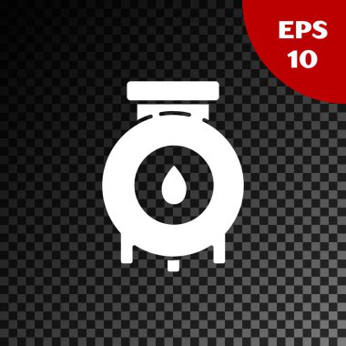 Beyaz petrol ve gaz endüstriyel yapı ikonu şeffaf karanlık arka planda izole edilmiştir. Vektör İllüstrasyonu