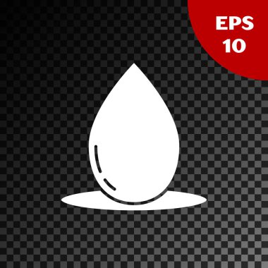 Beyaz yağ damlası simgesi şeffaf koyu arkaplanda izole edildi. Vektör İllüstrasyonu
