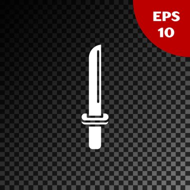 Beyaz Geleneksel Japon katana simgesi şeffaf koyu arkaplanda izole edildi. Japon kılıcı. Vektör İllüstrasyonu