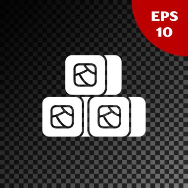 Beyaz suşi simgesi, şeffaf koyu arkaplanda izole edilmiş. Geleneksel Japon yemekleri. Vektör İllüstrasyonu