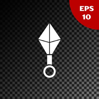 Beyaz Japon ninja shuriken simgesi şeffaf koyu arkaplanda izole edilmiş. Vektör İllüstrasyonu