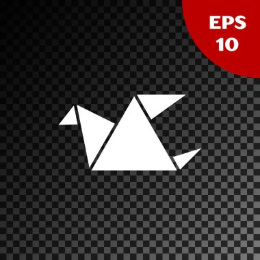 Beyaz Origami kuş simgesi, şeffaf koyu arkaplanda izole edildi. Vektör İllüstrasyonu