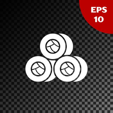 Beyaz suşi simgesi, şeffaf koyu arkaplanda izole edilmiş. Geleneksel Japon yemekleri. Vektör İllüstrasyonu