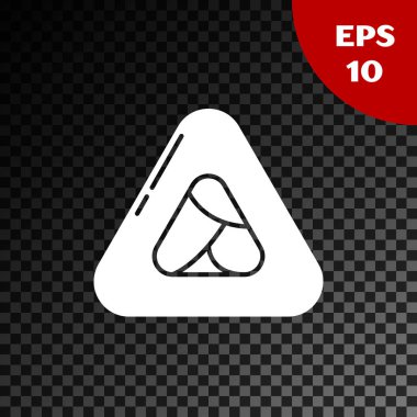 Beyaz suşi simgesi, şeffaf koyu arkaplanda izole edilmiş. Geleneksel Japon yemekleri. Vektör İllüstrasyonu