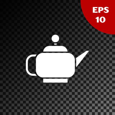 Beyaz Geleneksel Japon çay seremonisi simgesi şeffaf koyu arkaplanda izole edildi. Fincanlı çaydanlık. Vektör İllüstrasyonu