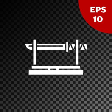 Beyaz Geleneksel Japon katanası, şeffaf karanlık arka planda izole edilmiş ahşap bir simge üzerinde. Japon kılıcı. Vektör İllüstrasyonu