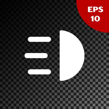 Beyaz Yüksek Işın simgesi, şeffaf koyu arkaplanda izole edildi. Araba farları. Vektör İllüstrasyonu