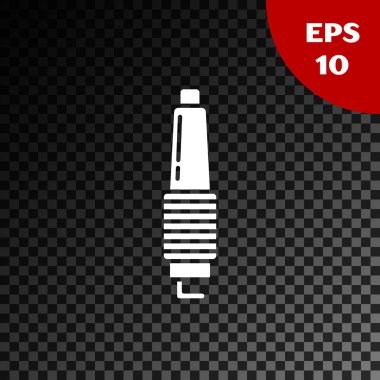 Beyaz Araba Buji simgesi, şeffaf koyu arkaplanda izole edildi. Araba elektrikli mumu. Vektör İllüstrasyonu