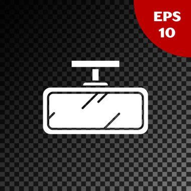 Beyaz Araba ayna simgesi, şeffaf koyu arkaplanda izole edilmiş. Vektör İllüstrasyonu