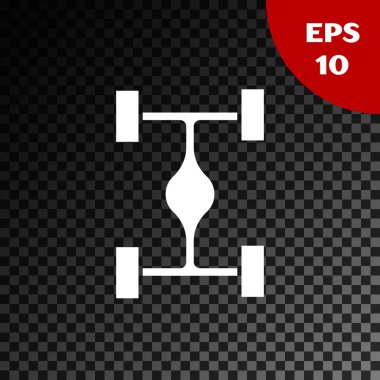 Beyaz Chassis araba simgesi, şeffaf koyu arkaplanda izole edilmiş. Vektör İllüstrasyonu