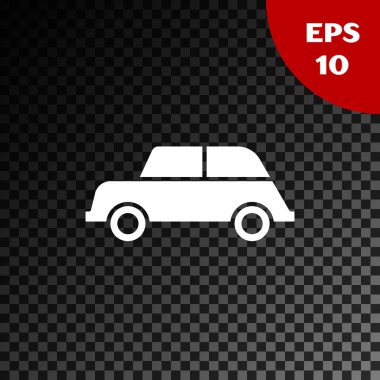 Beyaz Araba simgesi, saydam koyu arkaplanda izole edildi. Vektör İllüstrasyonu