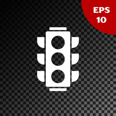 Beyaz trafik ışığı simgesi şeffaf koyu arkaplanda izole edildi. Vektör İllüstrasyonu