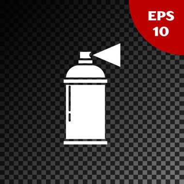 Beyaz boya sprey kutusu simgesi şeffaf koyu arkaplanda izole edilmiş. Vektör İllüstrasyonu