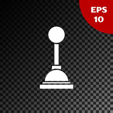 Beyaz Vites Şekil Değiştiren simgesi şeffaf koyu arkaplanda izole edildi. Elle iletim simgesi. Vektör İllüstrasyonu