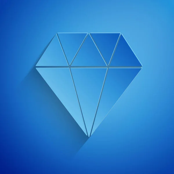 Corte de papel Icono de diamante aislado sobre fondo azul. Símbolo joyería. Piedra de gema. Estilo de arte de papel. Ilustración vectorial — Archivo Imágenes Vectoriales