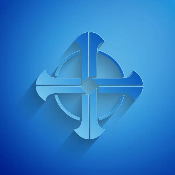 Řez papíru Ikona keltského kříže izolovaná na modrém pozadí. Šťastný den svatého Patricka. Papírový styl. Vektorová ilustrace — Stockový vektor