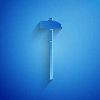 Kağıt kesiği Çekiç simgesi mavi arkaplanda izole edildi. Tamir için bir araç. Kağıt sanatı tarzı. Vektör İllüstrasyonu