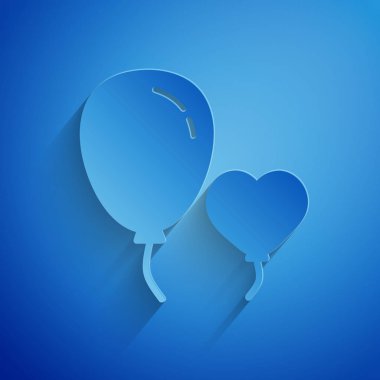 Kağıt kesme balon mavi arka planda izole şerit simgesi ile kalp şeklinde. Kağıt sanatı tarzı. Vektör Illustration
