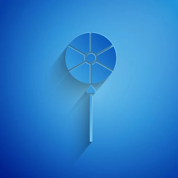 Taglio carta icona Lollipop isolato su sfondo blu. Cibo, delizioso simbolo. Stile cartaceo. Illustrazione vettoriale — Vettoriale Stock