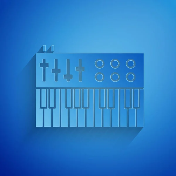 Taglio carta Icona del sintetizzatore musicale isolata su sfondo blu. Piano elettronico. Stile cartaceo. Illustrazione vettoriale — Vettoriale Stock