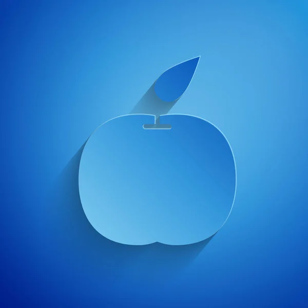 Papiergeschnittenes Apple-Symbol isoliert auf blauem Hintergrund. Obst mit Blattsymbol. Papierkunst. Vektorillustration — Stockvektor