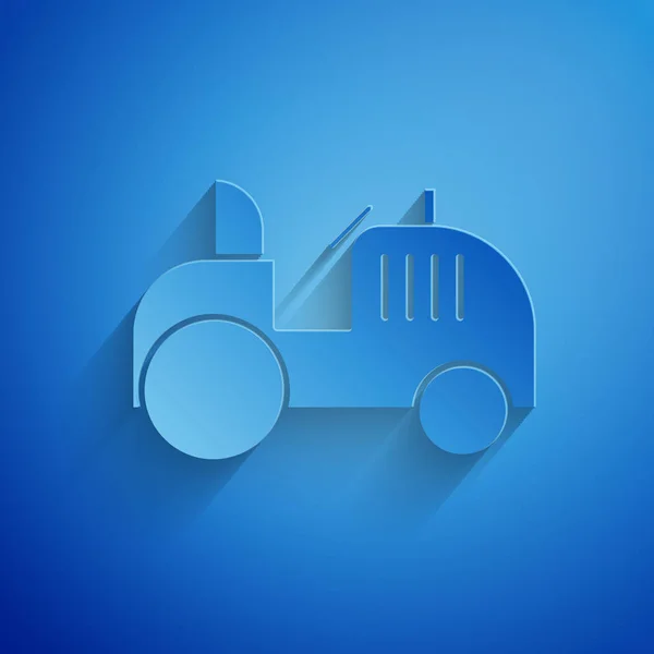 Papier découpé icône tracteur isolé sur fond bleu. Style art du papier. Illustration vectorielle — Image vectorielle