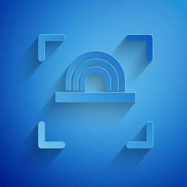 Icona impronta digitale tagliata su sfondo blu. Icona dell'app ID. Segno di identificazione. Toccare id. Stile cartaceo. Illustrazione vettoriale — Vettoriale Stock