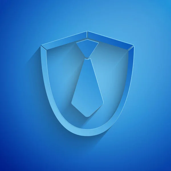 Corte de papel Icono de lazo aislado sobre fondo azul. Símbolo de corbata y paño. Estilo de arte de papel. Ilustración vectorial — Vector de stock