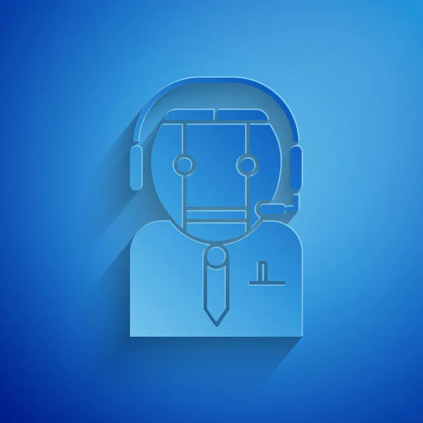 Papírvágás Munkás robot ikon elszigetelt kék háttérrel. Papírművészeti stílus. Vektorillusztráció — Stock Vector