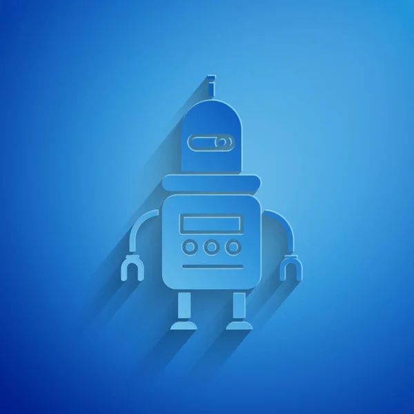 Corte de papel Robot icono aislado sobre fondo azul. Estilo de arte de papel. Ilustración vectorial — Vector de stock